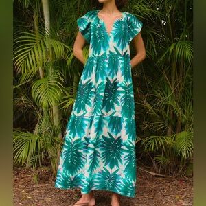Marie Oliver | Dresses | Marie Oliver Kara Midi Linen Dress Teal And White  Monstera Xs Nwt | Poshmark